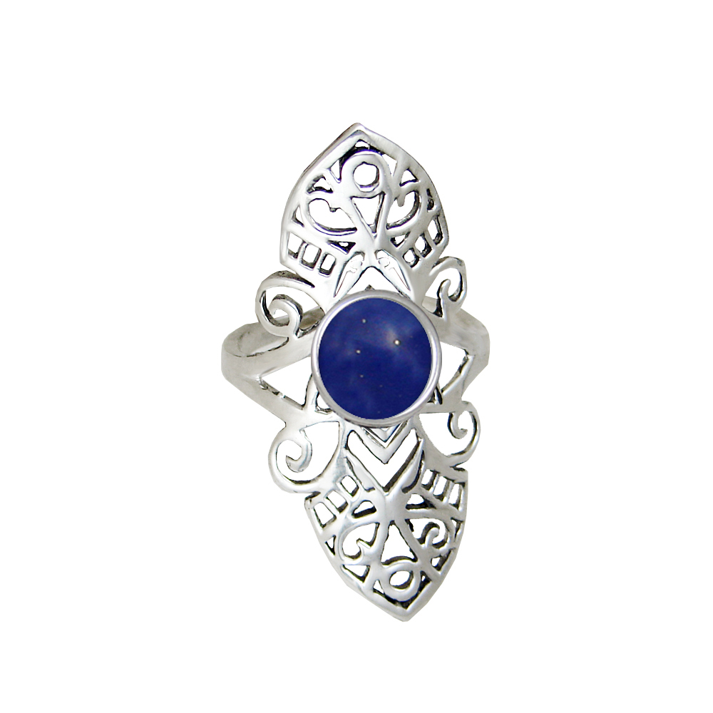 Sterling Silver Filigree Ring With Lapis Lazuli Size 10